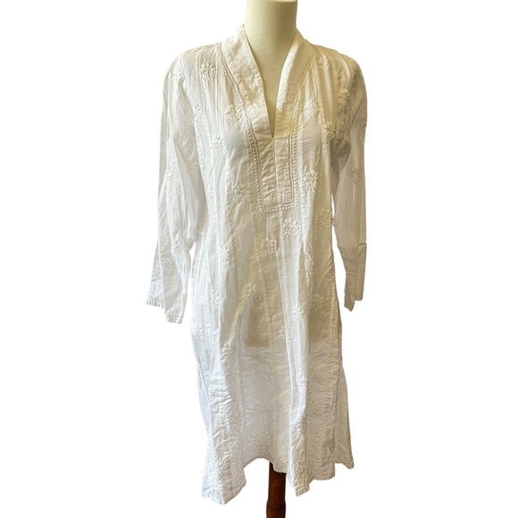 COTTON DRESS SZ 40 EMBROIDERED BOHEMIAN FESTIVAL COTTAGECORE FEMININE DAINTY - Picture 1 of 12